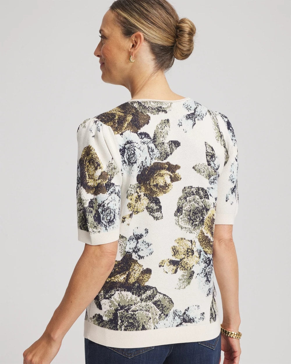 Chico's Outlet English Cream Floral V-Neck Sweater Tee