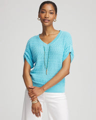 Chico's For Sale Paradiso Blue Sequin V-Neck Pullover Sweater