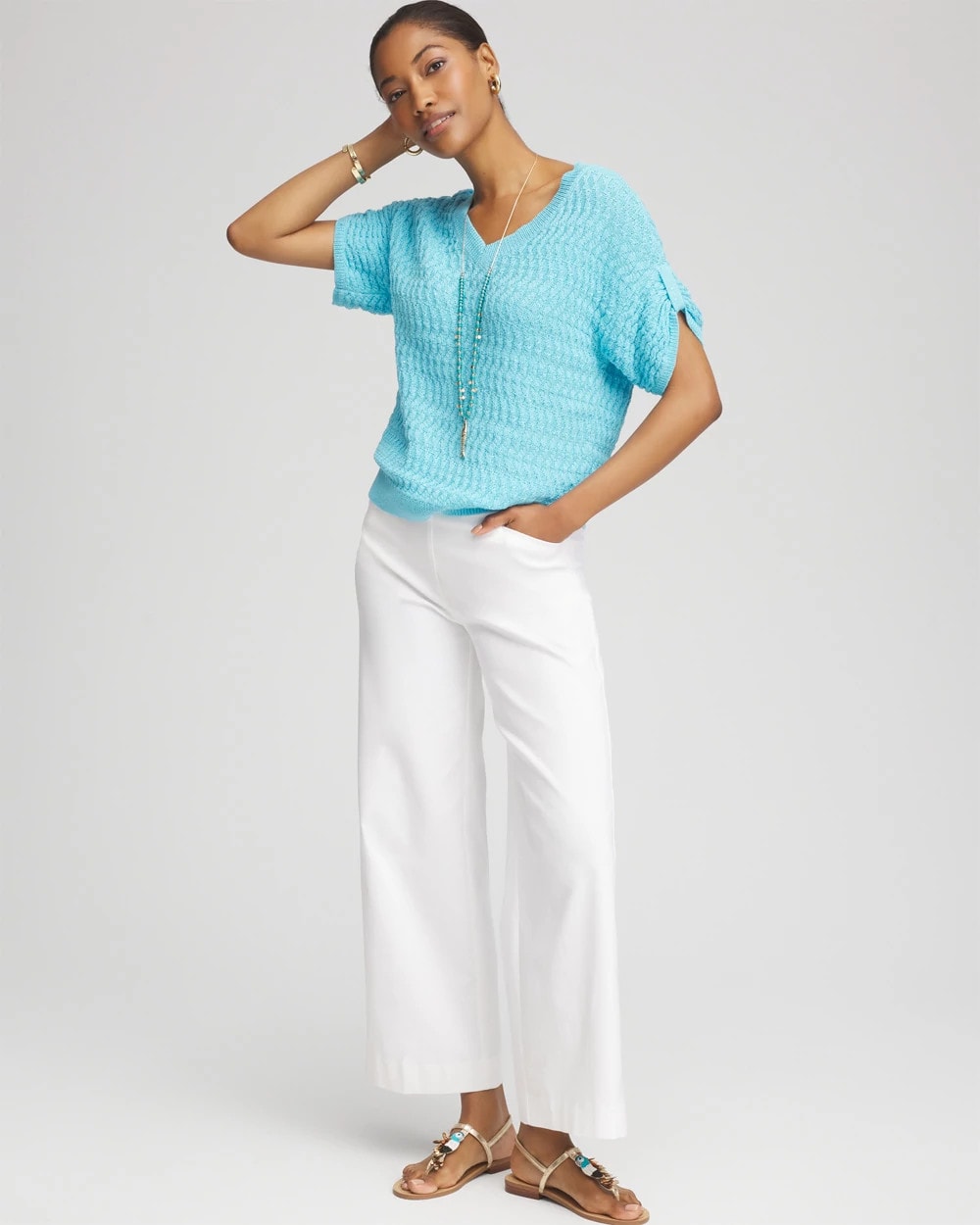 Chico's For Sale Paradiso Blue Sequin V-Neck Pullover Sweater