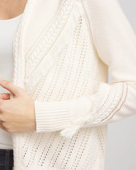 Chico's Online English Cream Cable Knit Fringed Sweater