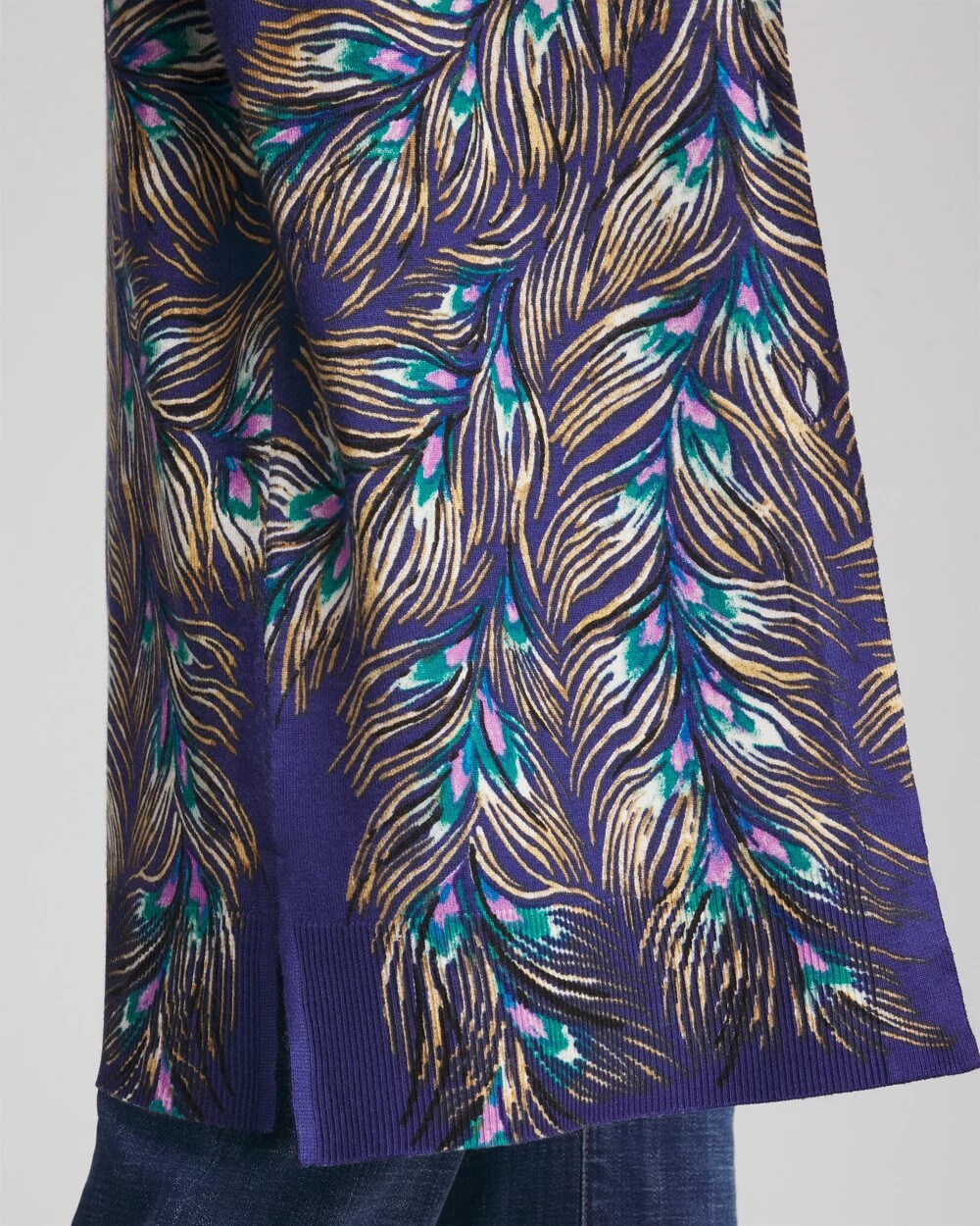 Chico's On Sale Dark Cobalt Ella Peacock-Print Cardigan Sweater