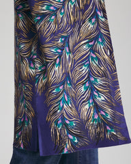 Chico's On Sale Dark Cobalt Ella Peacock-Print Cardigan Sweater