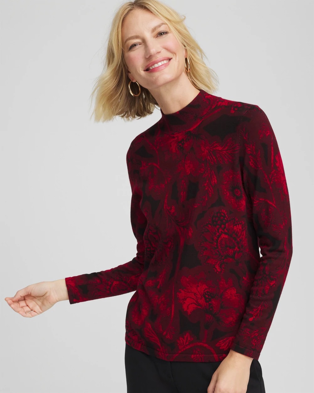 Chico's Online Carmine Red Ella Printed Mockneck Sweater