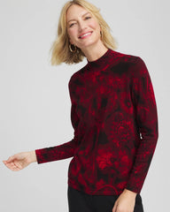 Chico's Online Carmine Red Ella Printed Mockneck Sweater