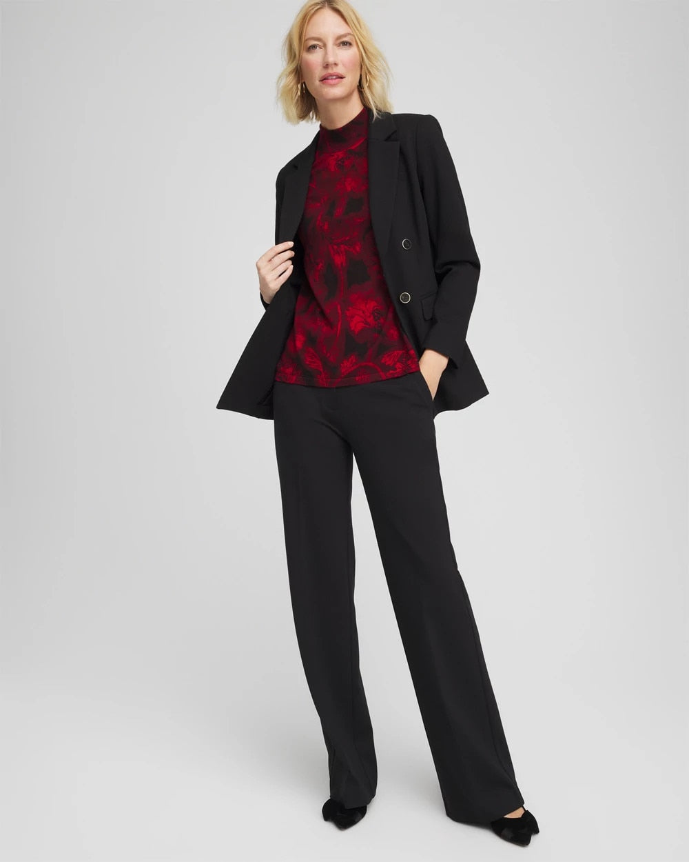 Chico's Online Carmine Red Ella Printed Mockneck Sweater