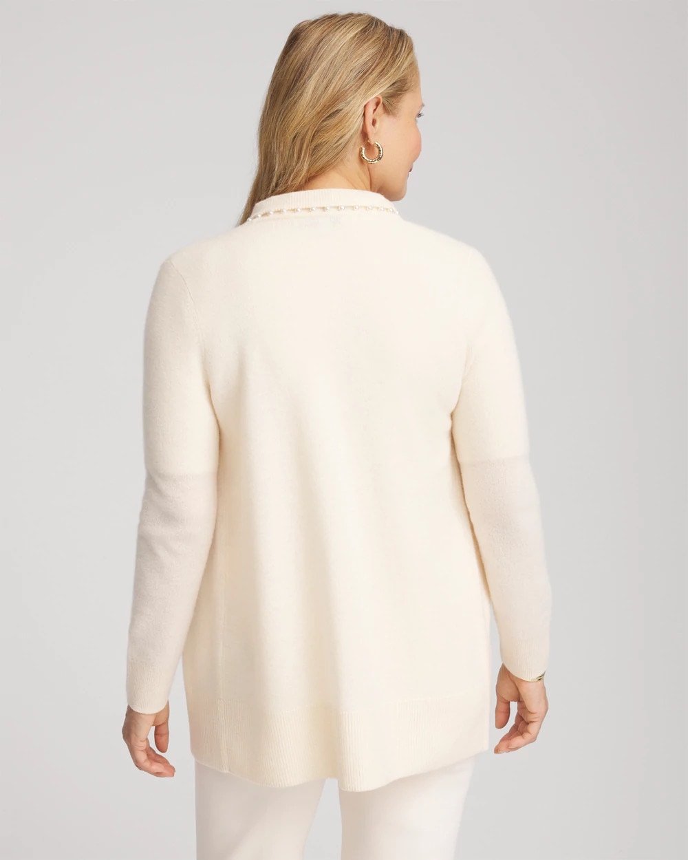 Chico's Sale Cream Cashmere Pearl-Trim Cardigan