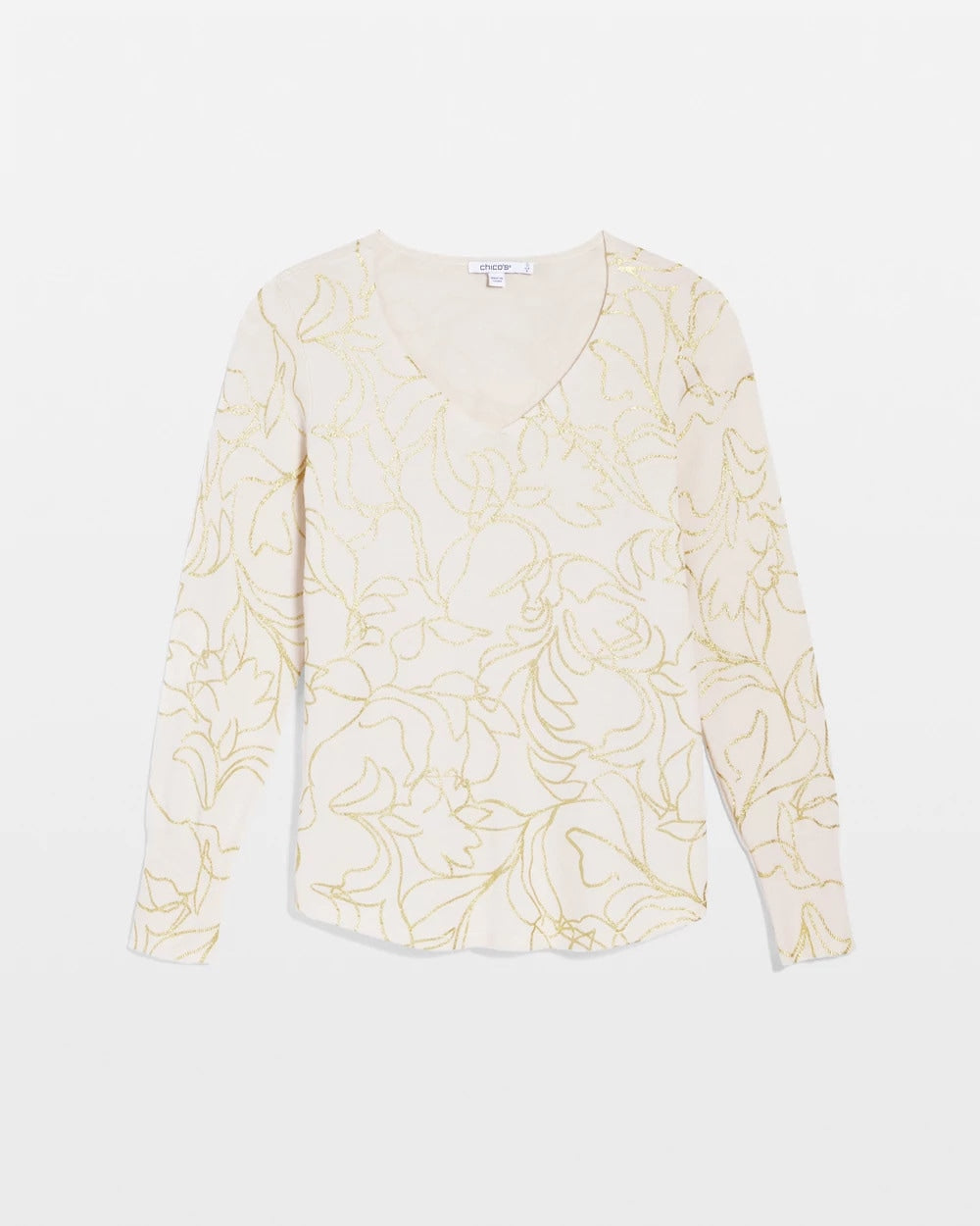 Chico's Outlet English Cream Ella Foiled V-Neck Sweater
