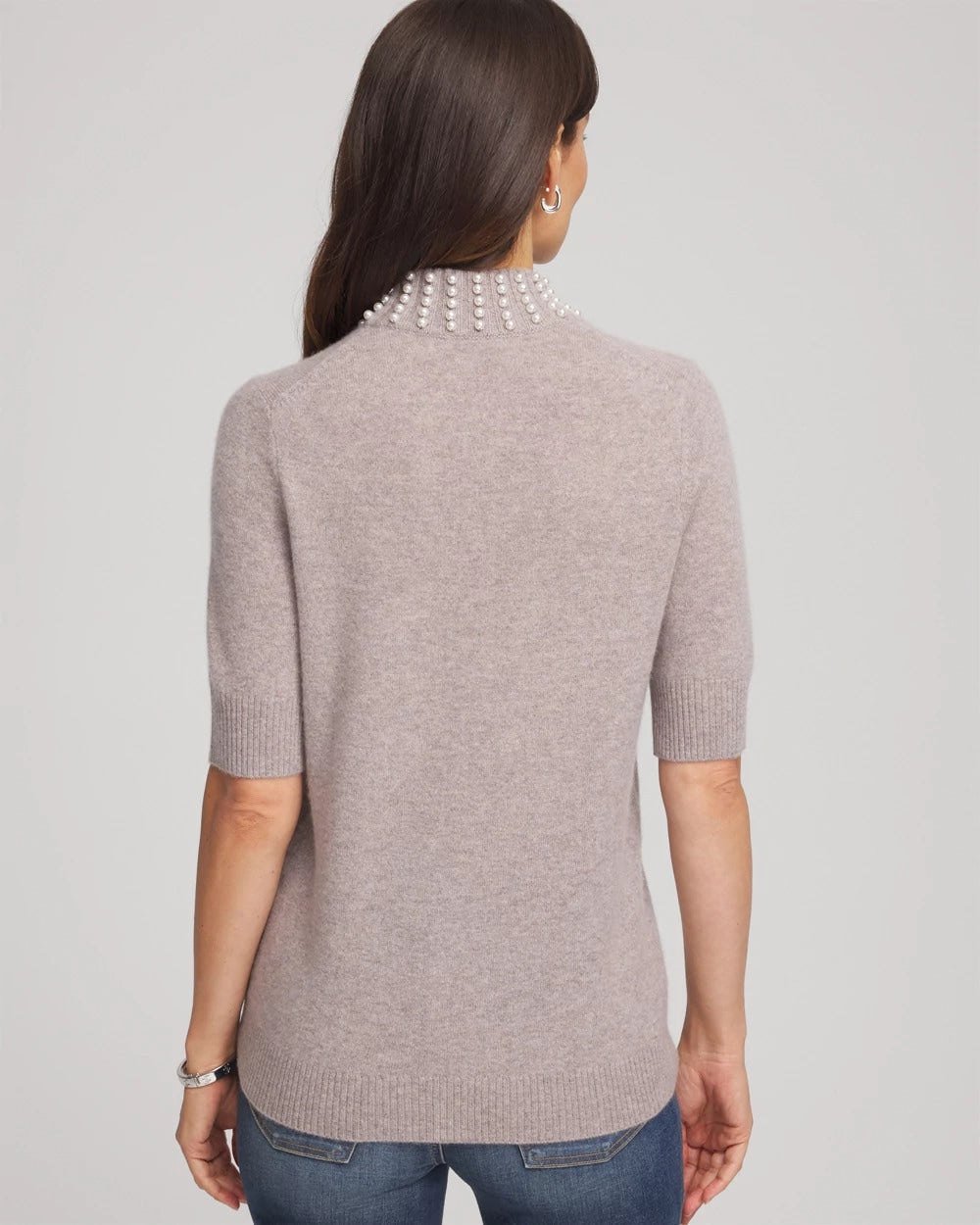 Chico's On Sale Taupe Heather Cashmere Pearl Mockneck Sweater