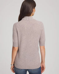 Chico's On Sale Taupe Heather Cashmere Pearl Mockneck Sweater