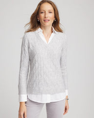 Chico's Online Classic Gray Classic Built-In Shirt Knit Sweater