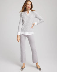 Chico's Online Classic Gray Classic Built-In Shirt Knit Sweater