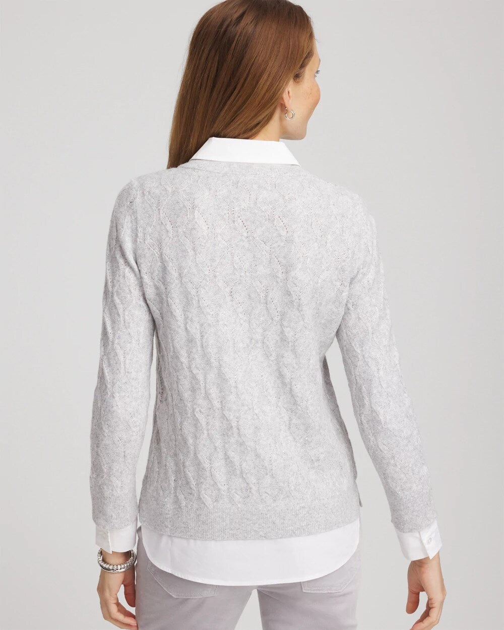 Chico's Online Classic Gray Classic Built-In Shirt Knit Sweater