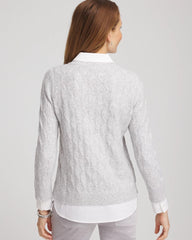 Chico's Online Classic Gray Classic Built-In Shirt Knit Sweater