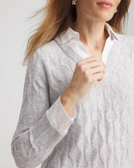 Chico's Online Classic Gray Classic Built-In Shirt Knit Sweater