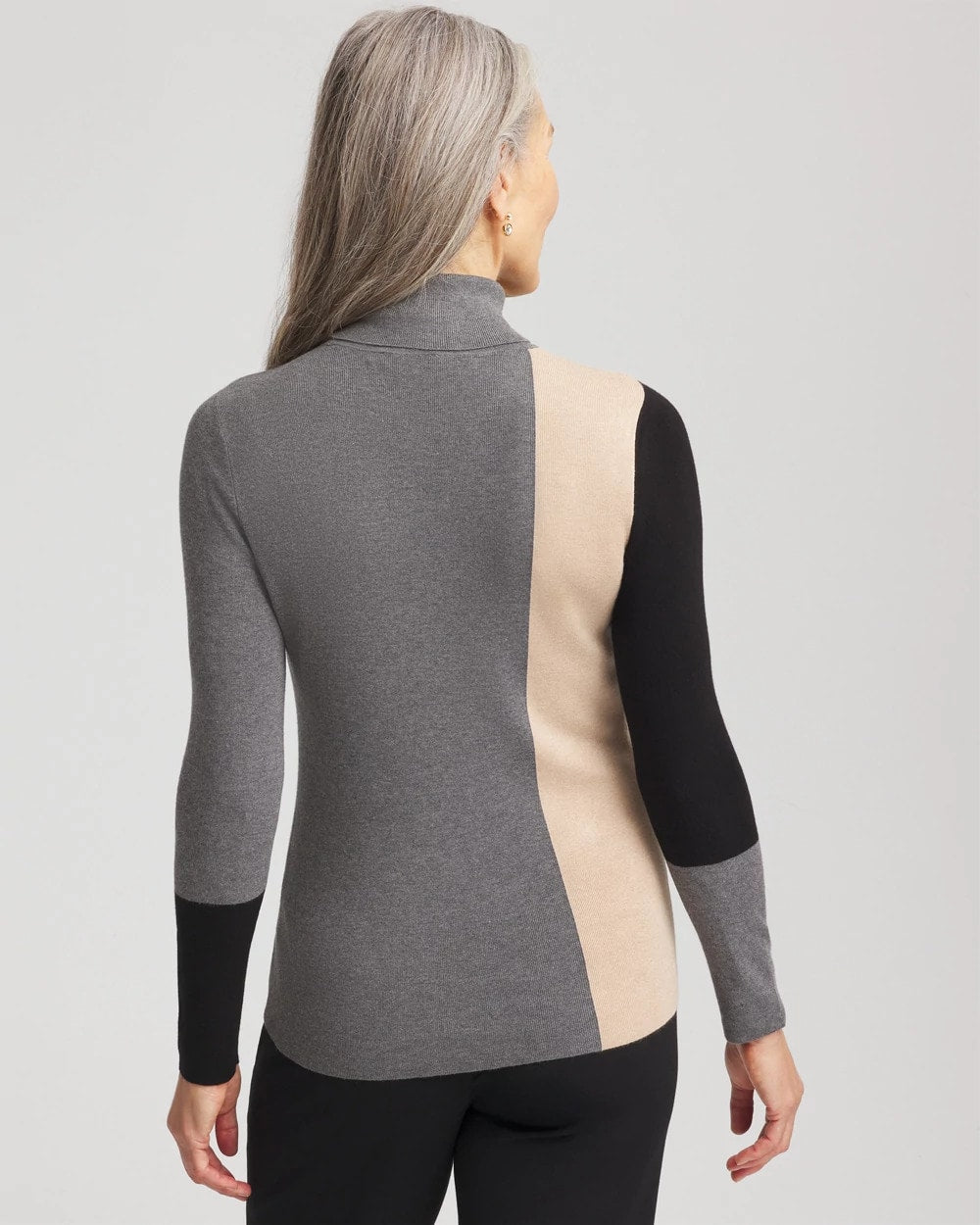 Chico's Discount Black Ella Colorblock Intarsia Turtleneck Sweater