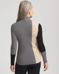 Chico's Discount Black Ella Colorblock Intarsia Turtleneck Sweater