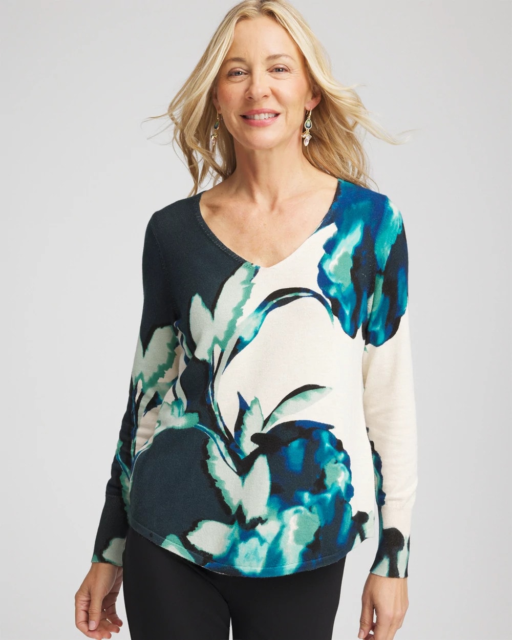 Chico's Sale Teal Shadow Ella Glacier V-Neck Pullover