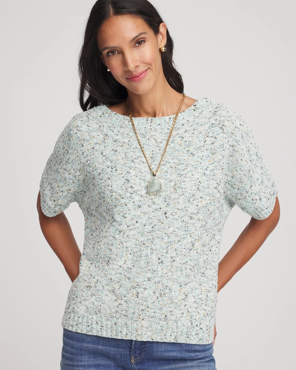 Chico's Outlet Blue Menthe Textured Dolman Pullover Sweater
