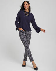 Chico's On Sale Passport Blue Button Sleeve Crewneck Pullover