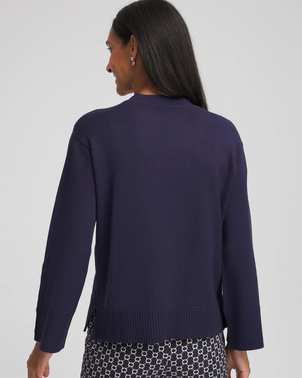 Chico's On Sale Passport Blue Button Sleeve Crewneck Pullover