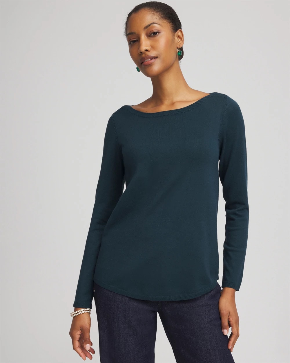 Chico's Online Teal Shadow Ella Boatneck Sweater
