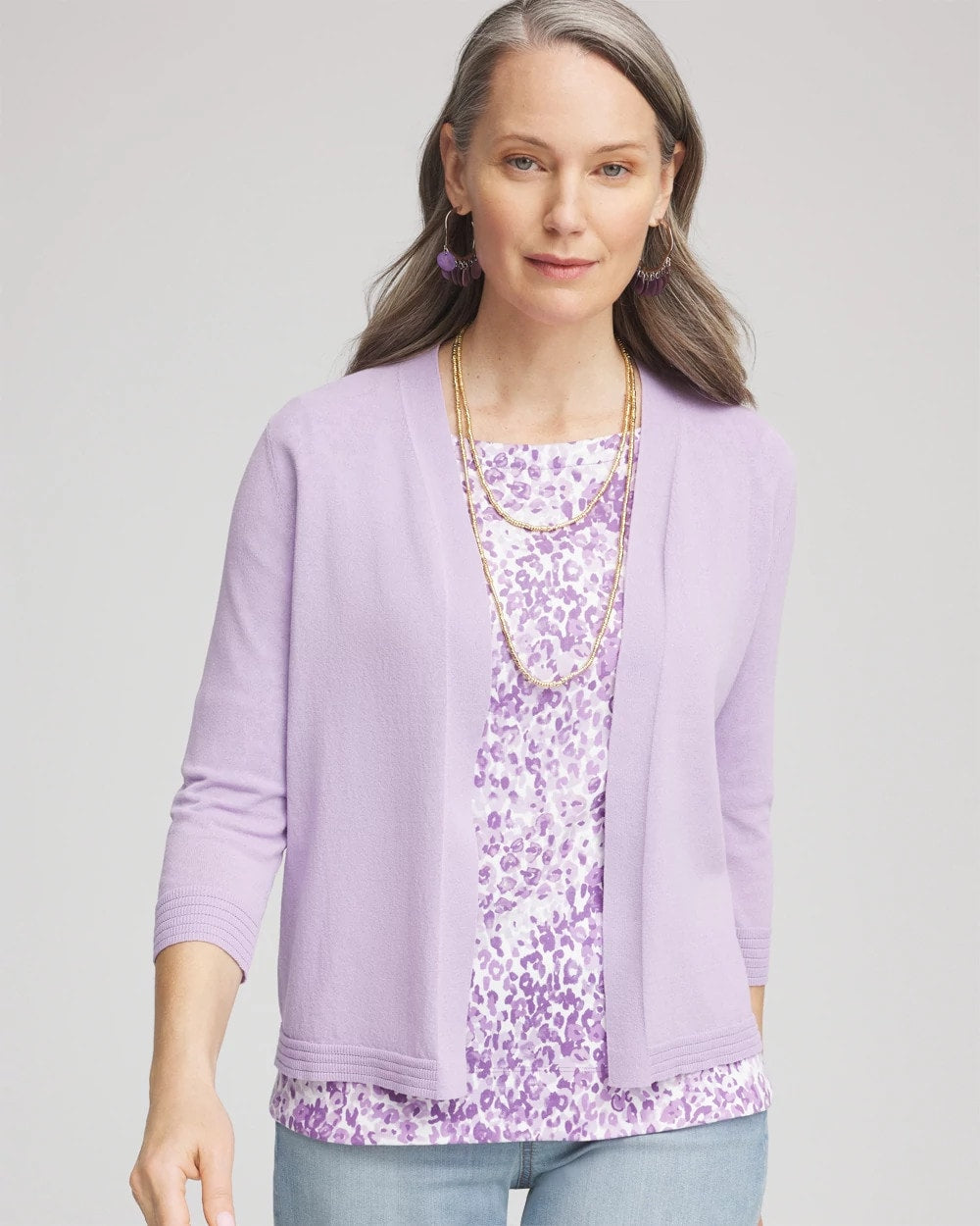 Chico's Discount Gentle Lavender Summer Romance Short Cardigan