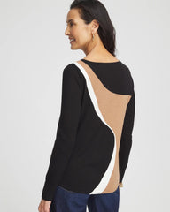 Chico's Sale Black Intarsia Colorblock Bateau Neck Sweater