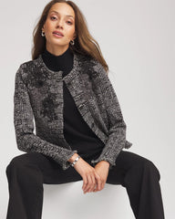 Chico's Outlet Gray Embroidered Metallic Tweed Cardigan