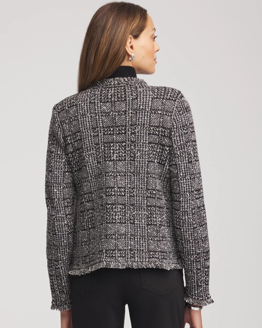 Chico's Outlet Gray Embroidered Metallic Tweed Cardigan