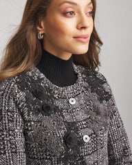 Chico's Outlet Gray Embroidered Metallic Tweed Cardigan