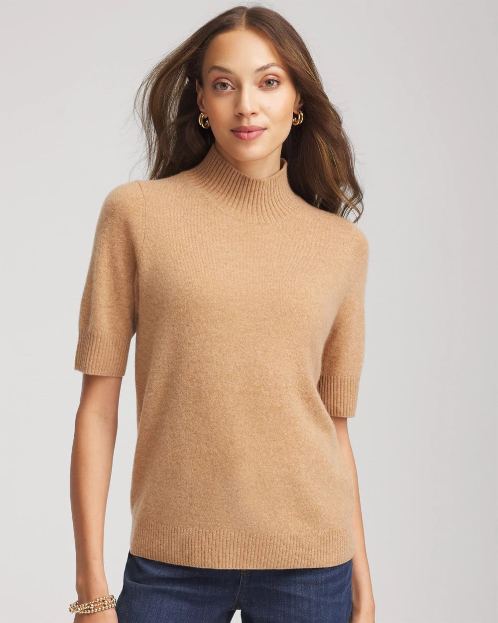 Chico's For Sale Camel Cashmere Elbow-Sleeve Sweater