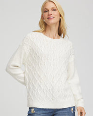 Chico's Online English Cream Embellished Cable Knit Sweater