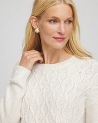 Chico's Online English Cream Embellished Cable Knit Sweater