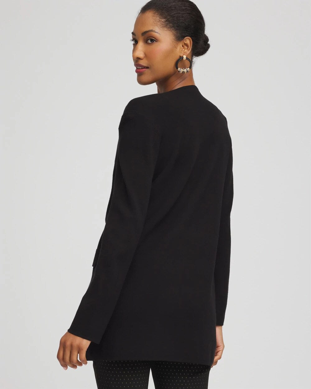 Chico's Discount Black Button-Down Crewneck Coatigan