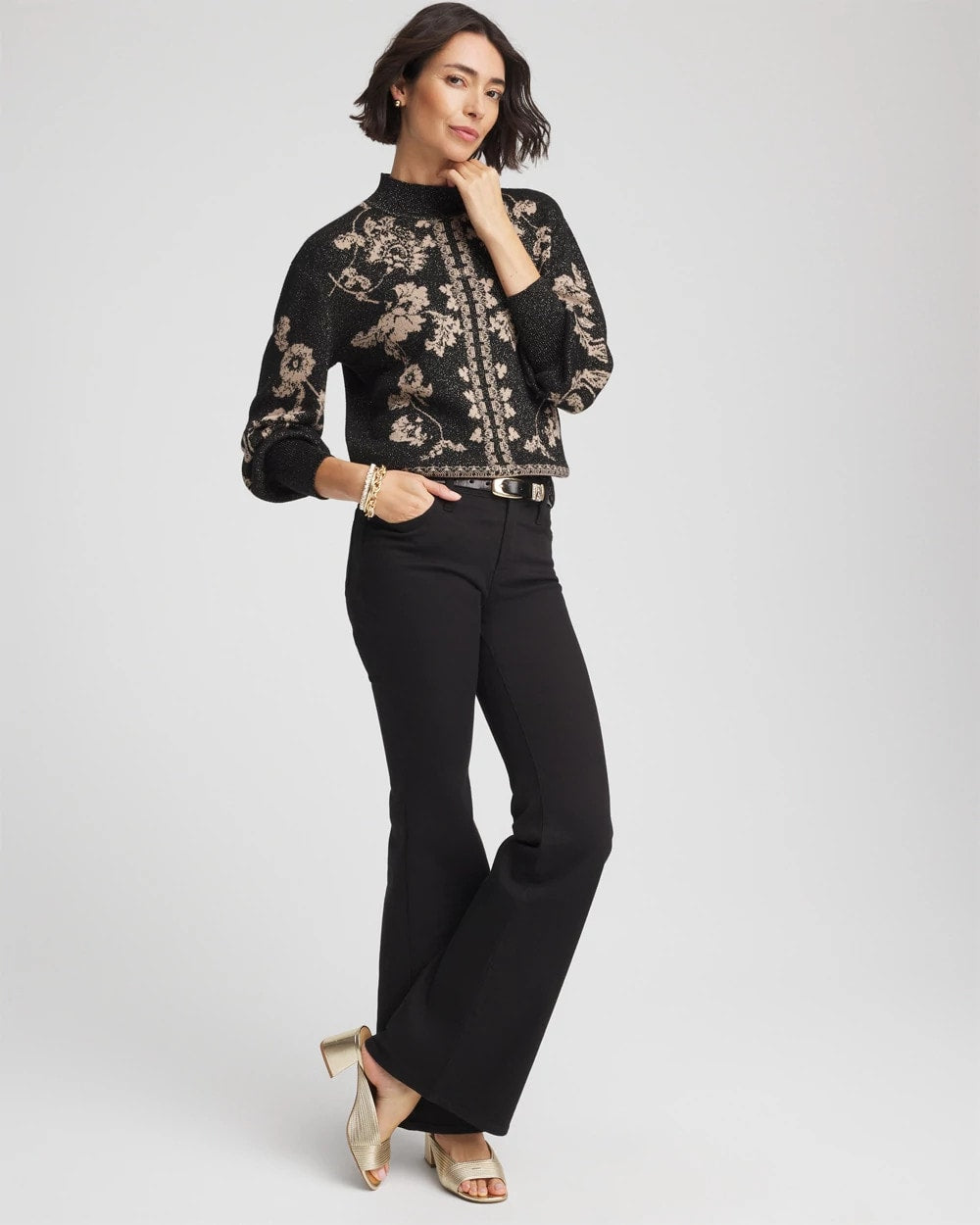 Chico's Sale Black Bryne Jacquard Mockneck Pullover