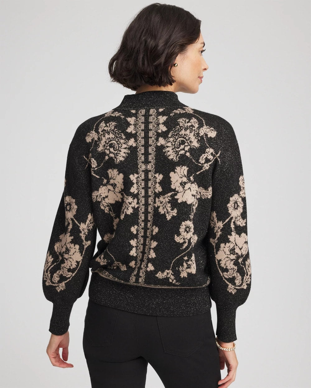 Chico's Sale Black Bryne Jacquard Mockneck Pullover