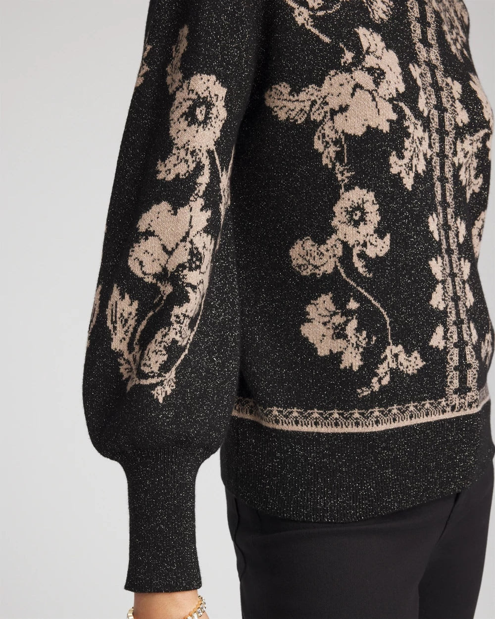 Chico's Sale Black Bryne Jacquard Mockneck Pullover