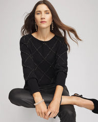 Chico's Outlet Black Sparkling Diamonds Pullover Sweater