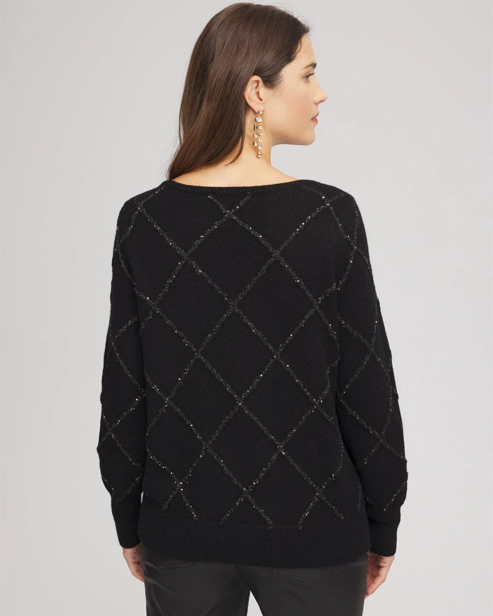 Chico's Outlet Black Sparkling Diamonds Pullover Sweater