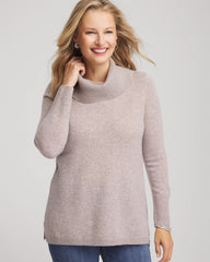 Chico's On Sale Taupe Heather Cowlneck Cashmere Pullover Tunic