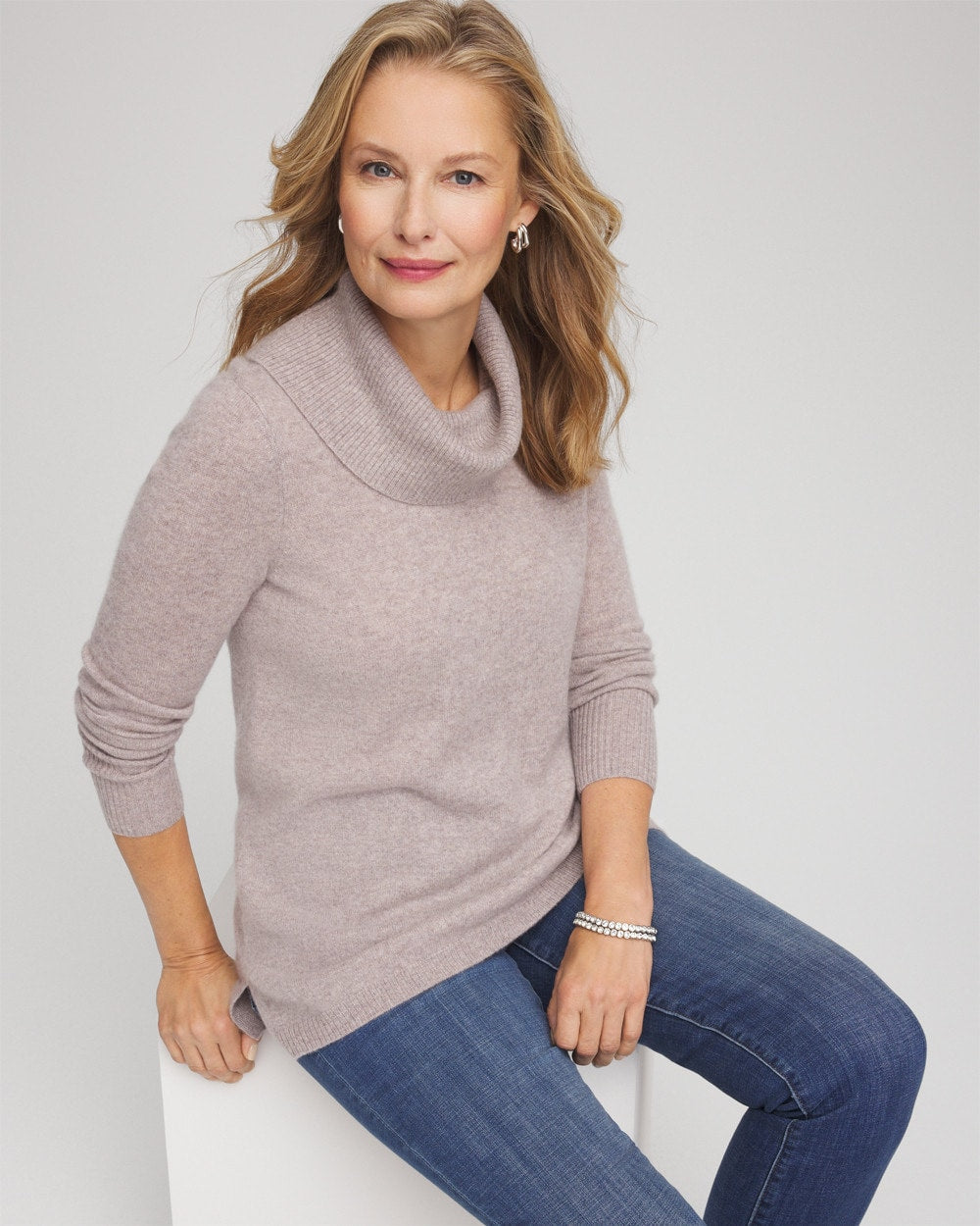 Chico's On Sale Taupe Heather Cowlneck Cashmere Pullover Tunic