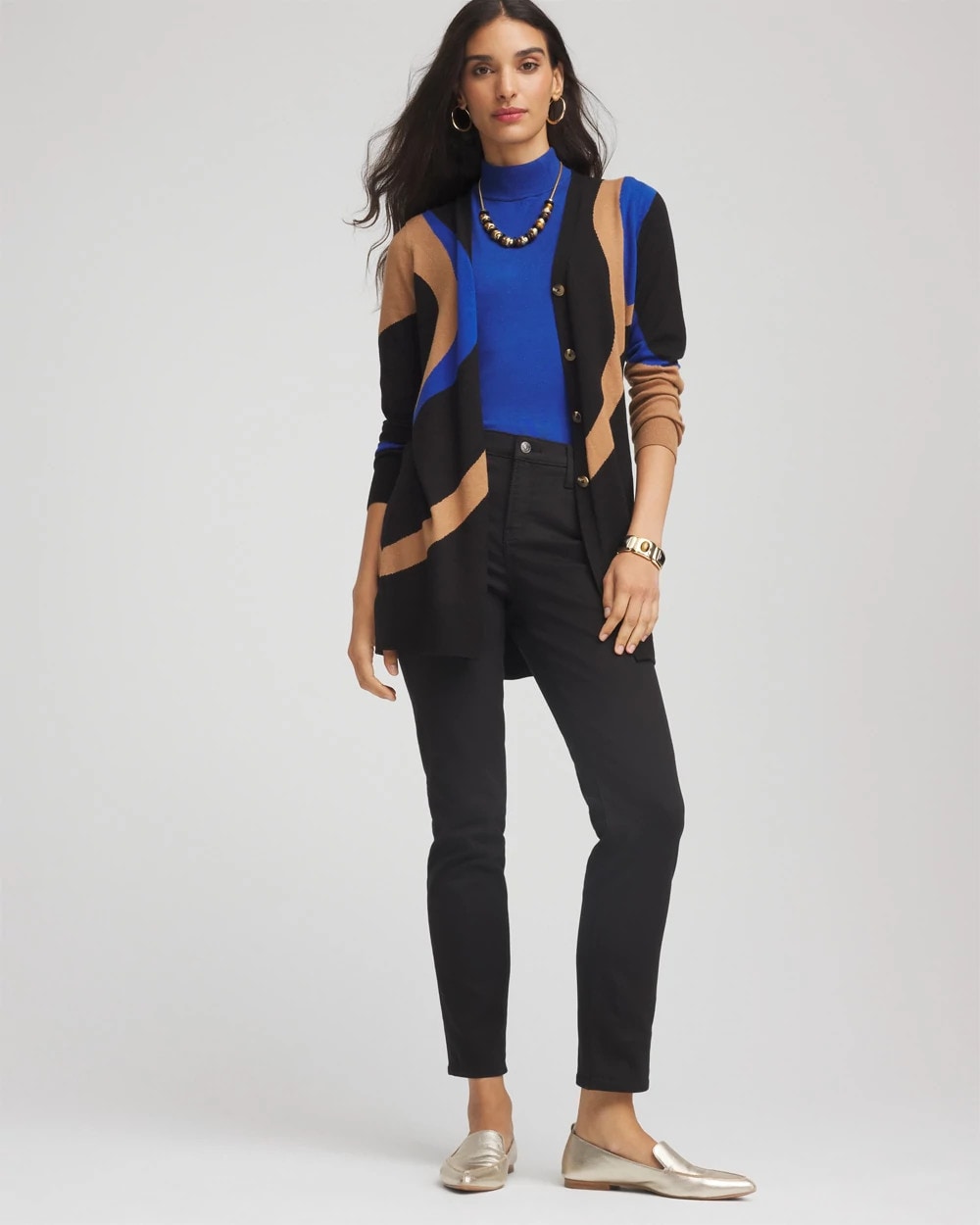 Chico's For Sale Black Ella Colorblock Cardigan Sweater
