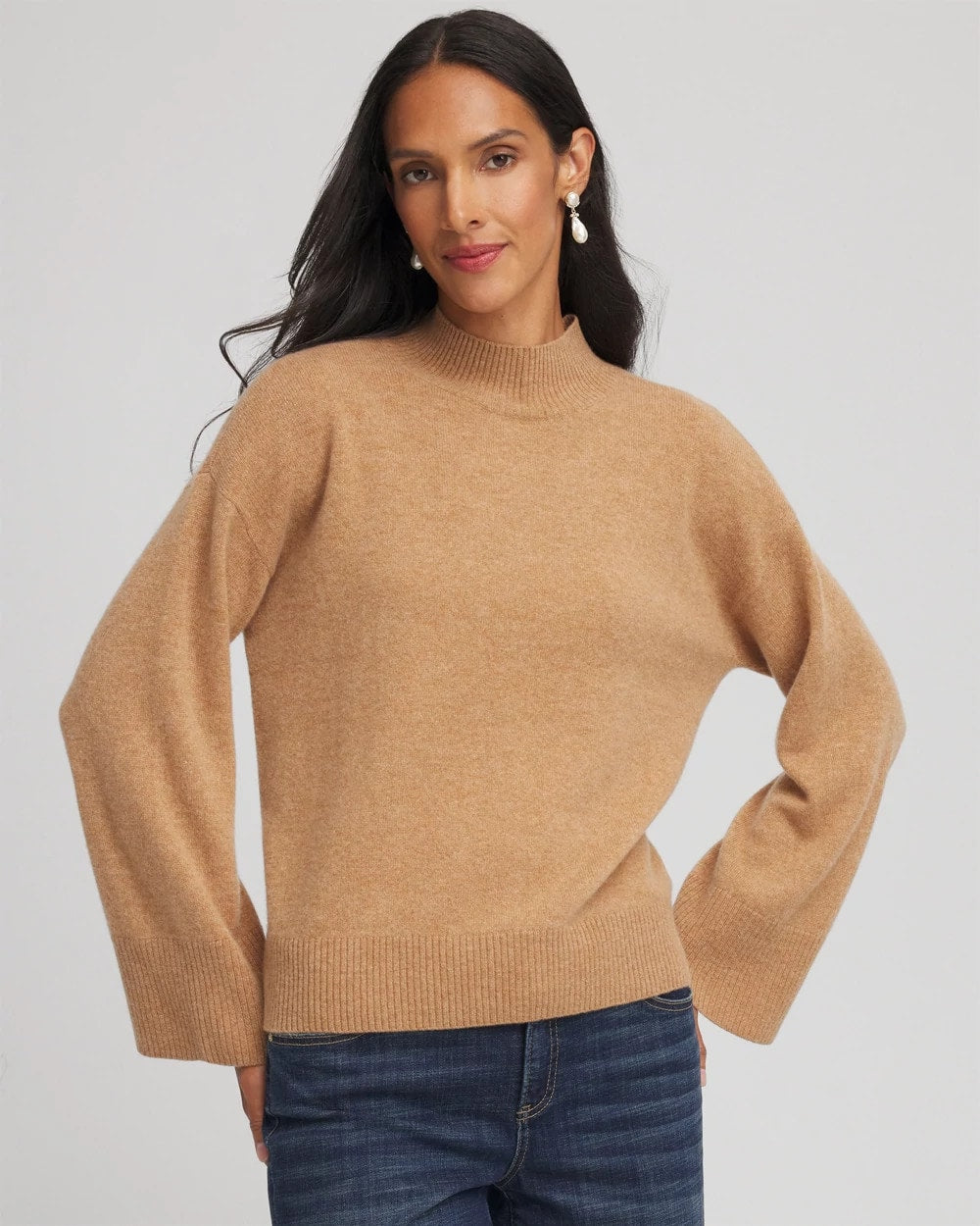 Chico's Discount Camel Cashmere Mockneck Sweater