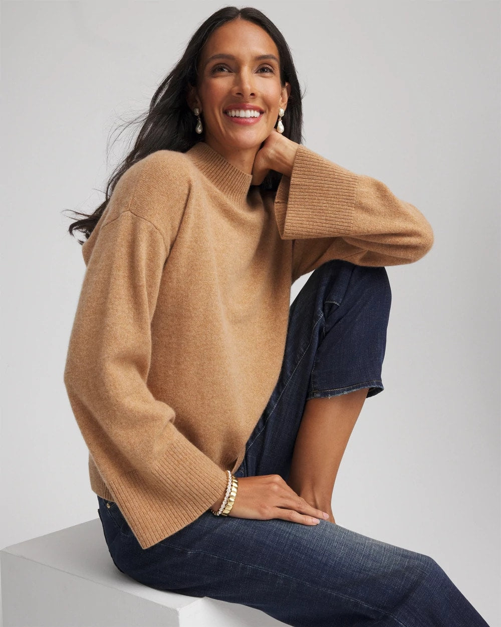 Chico's Discount Camel Cashmere Mockneck Sweater