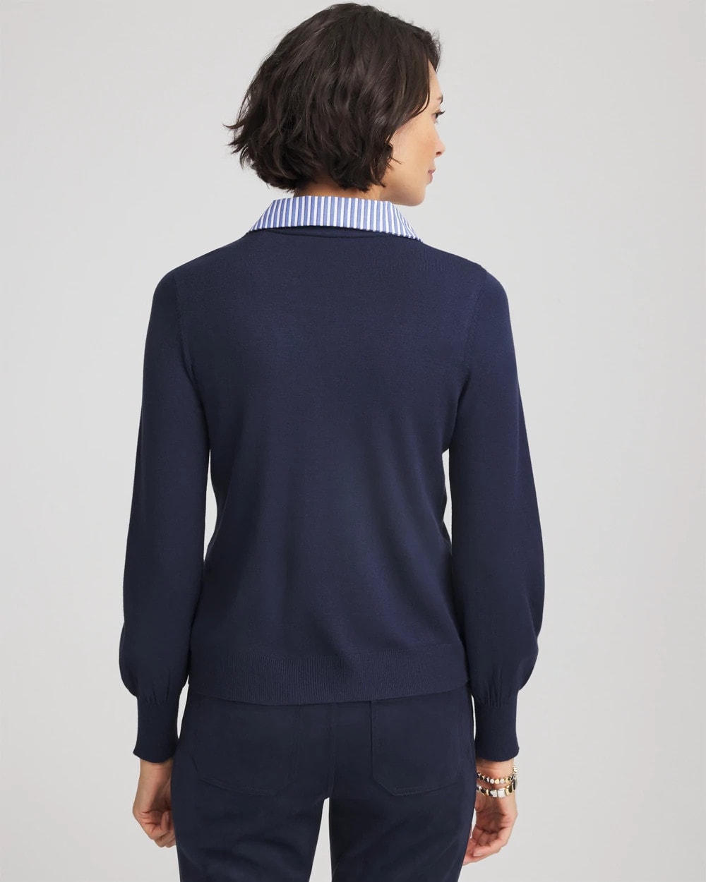 Chico's Sale Passport Blue Striped Collared Cardigan Sweater