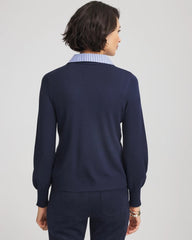 Chico's Sale Passport Blue Striped Collared Cardigan Sweater