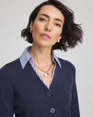 Chico's Sale Passport Blue Striped Collared Cardigan Sweater
