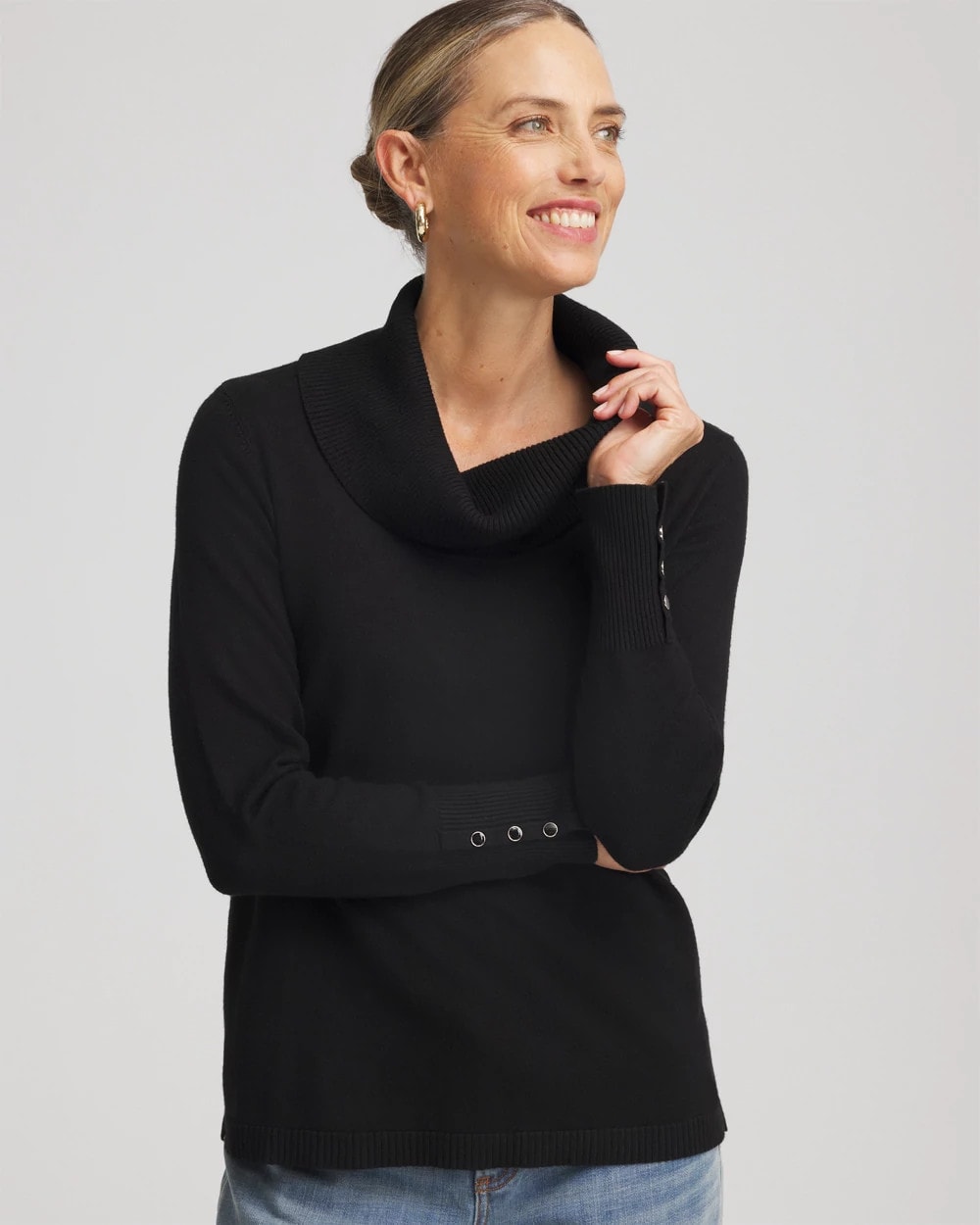 Chico's Outlet Black Cowlneck Long-Sleeved Sweater