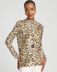 Chico's On Sale English Cream Ella Mockneck Animal-Print Pullover Sweater
