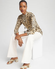 Chico's On Sale English Cream Ella Mockneck Animal-Print Pullover Sweater